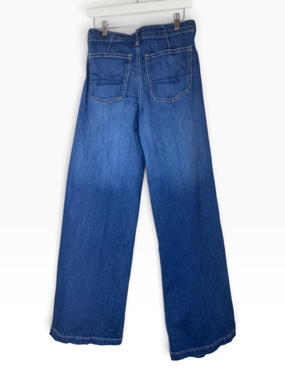 American Eagle Dreamy Drape Strigid Low Rise Wide Leg Jeans Drawstring Sz 4 Tall - Picture 3 of 8